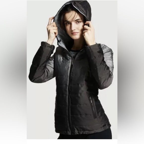 Victorias Secret VSX Sports Reversible Puffer Ombré Gray & Black Coat Size S/p - Picture 2 of 11